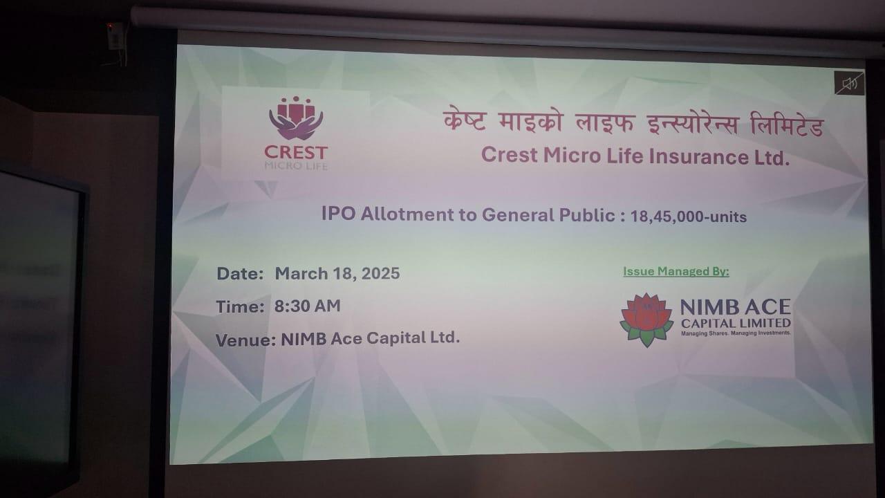 Crest Micro Life Insurance IPO Allotted, 184,500 Applicants Receive 10 Shares Each