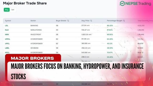 Major Brokers Focus on Banking, Hydropower, and Insurance Stocks — LSL, NLG, and NRN Among Top Buys