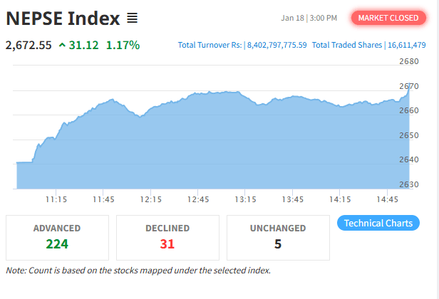 NEPSE Climbs on Strong Turnover, Finance Sector Leads Gains