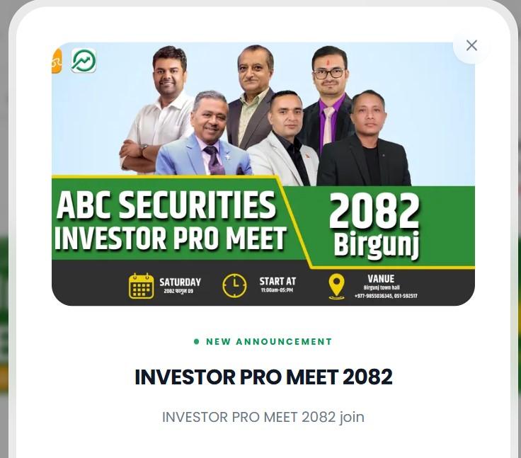 विरगञ्जमा एबीसी सेक्युरिटिज र नेप्से ट्रेडिङको संयुक्त आयोजनामा एकदिने शेयर मार्केट तालीम तथा इन्भेष्टर प्रो मिट